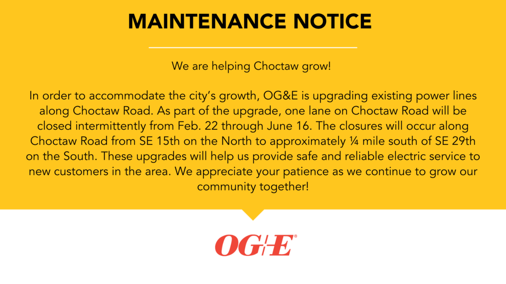 Maintenance Notice from OG&E